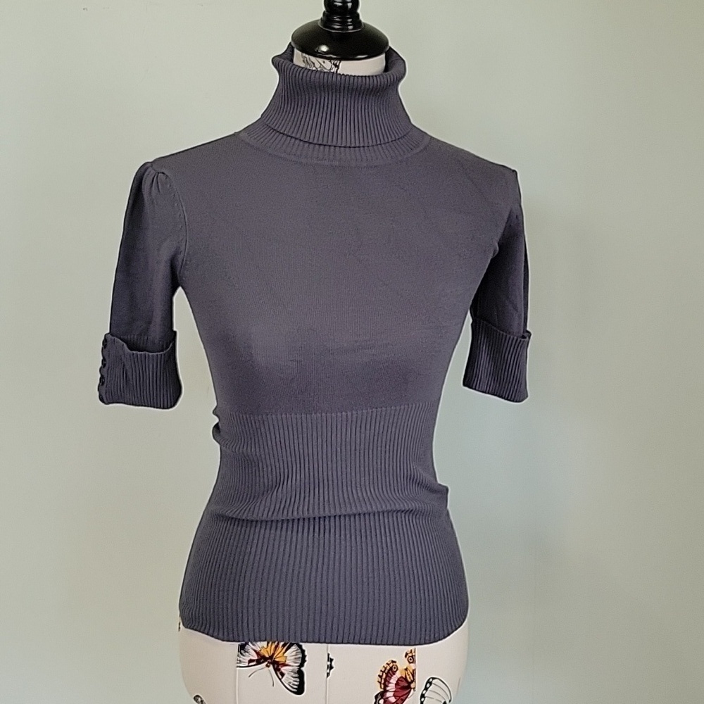 derek heart gray short sleeved turtleneck sweater. Size is small.